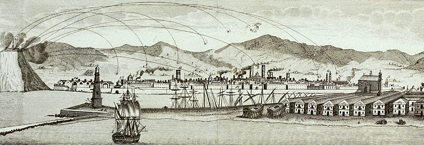 Bombardeo de la ciudad desde el castillo de Montjuic.